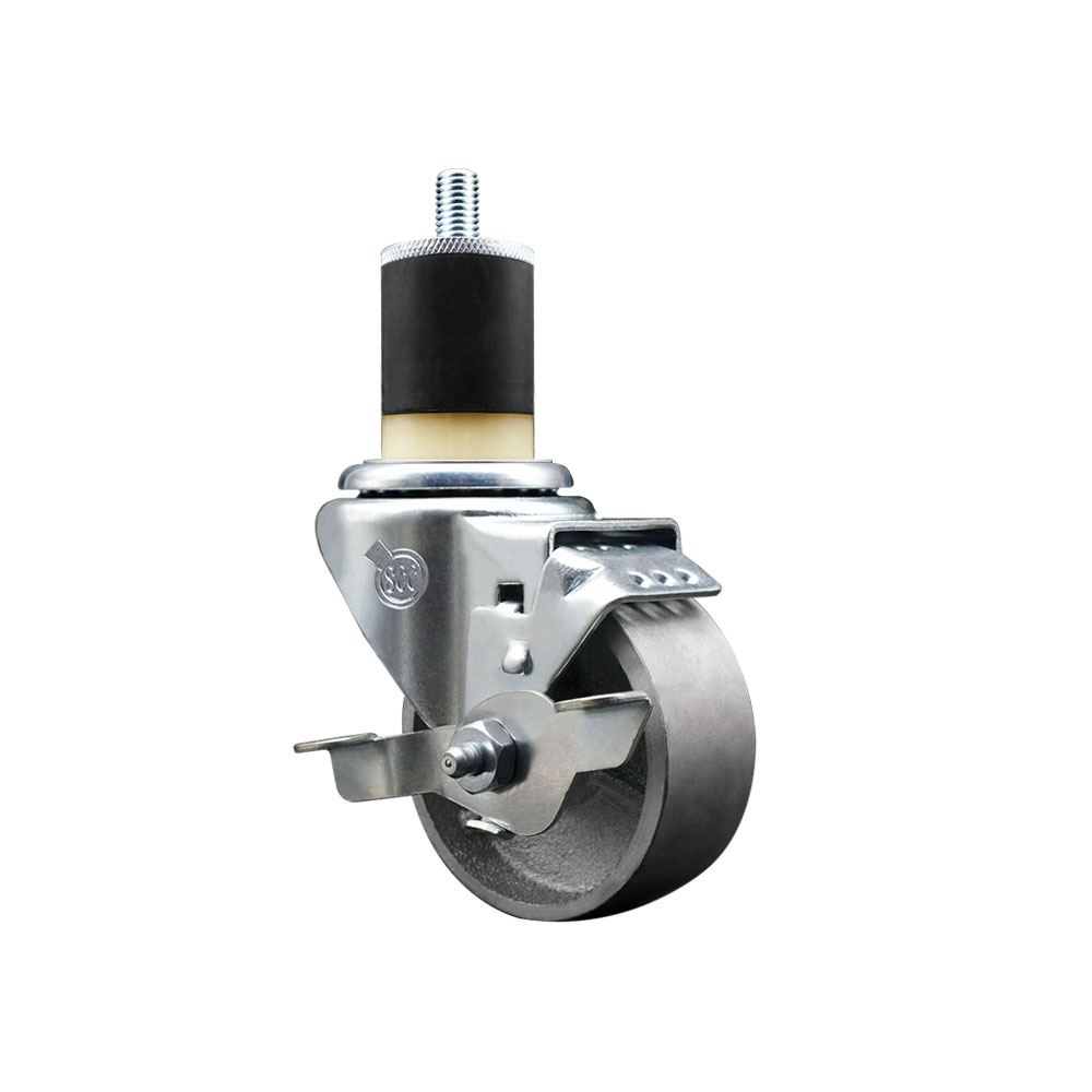 Semi Steel Cast Iron Swivel Expanding Stem Caster w/Roller Bearing - 3" x 1.5" Silver Wheel and 1-7/8" Stem & Top Locking Brake - 300 lbs Capacity/Caster - Service Caster Brand — photo 1