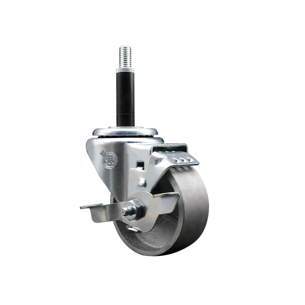 Semi Steel Cast Iron Swivel Expanding Stem Caster w/Roller Bearing - 3" x 1.5" Silver Wheel and 3/4" Stem & Top Locking Brake - 300 lbs Capacity/Caster - Service Caster Brand — photo 1