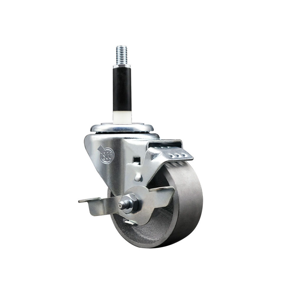 Semi Steel Cast Iron Swivel Expanding Stem Caster w/Roller Bearing - 3" x 1.5" Silver Wheel and 7/8" Stem & Top Locking Brake - 300 lbs Capacity/Caster - Service Caster Brand — photo 1