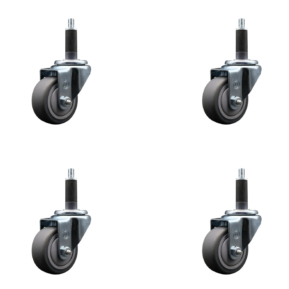 Stainless Steel Thermoplastic Rubber Swivel Expanding Stem Caster Set of 4 with 3 Inch Gray Wheels and 1" Stems - Includes 4 Swivel - 210 lbs. Capacity Per Caster - Service Caster Brand — photo 1
