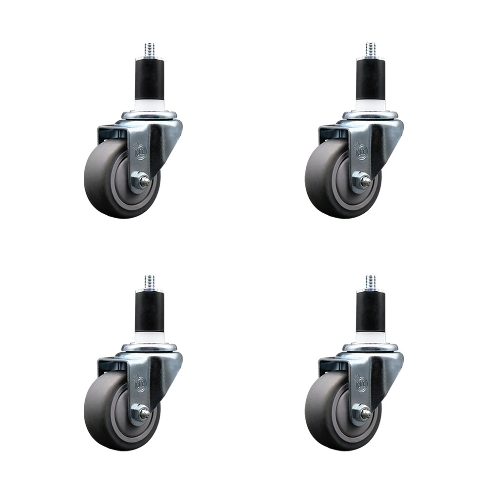 Thermoplastic Rubber Swivel Expanding Stem Caster Set of 4 with 3 Inch Gray Wheels and 1-1/2" Stems - Includes 4 Swivel - 210 lbs. Capacity Per Caster - Service Caster Brand — photo 1
