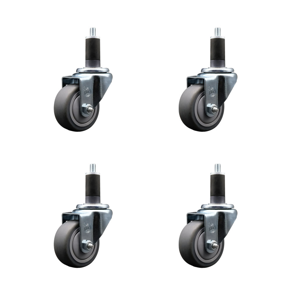 Stainless Steel Thermoplastic Rubber Swivel Expanding Stem Caster Set of 4 with 3 Inch Gray Wheels and 1-1/4" Stems - Includes 4 Swivel - 210 lbs. Capacity Per Caster - Service Caster Brand — photo 1