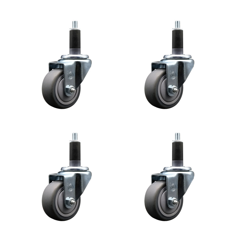 Stainless Steel Thermoplastic Rubber Swivel Expanding Stem Caster Set of 4 with 3 Inch Gray Wheels and 1-1/8" Stems - Includes 4 Swivel - 210 lbs. Capacity Per Caster - Service Caster Brand — photo 1