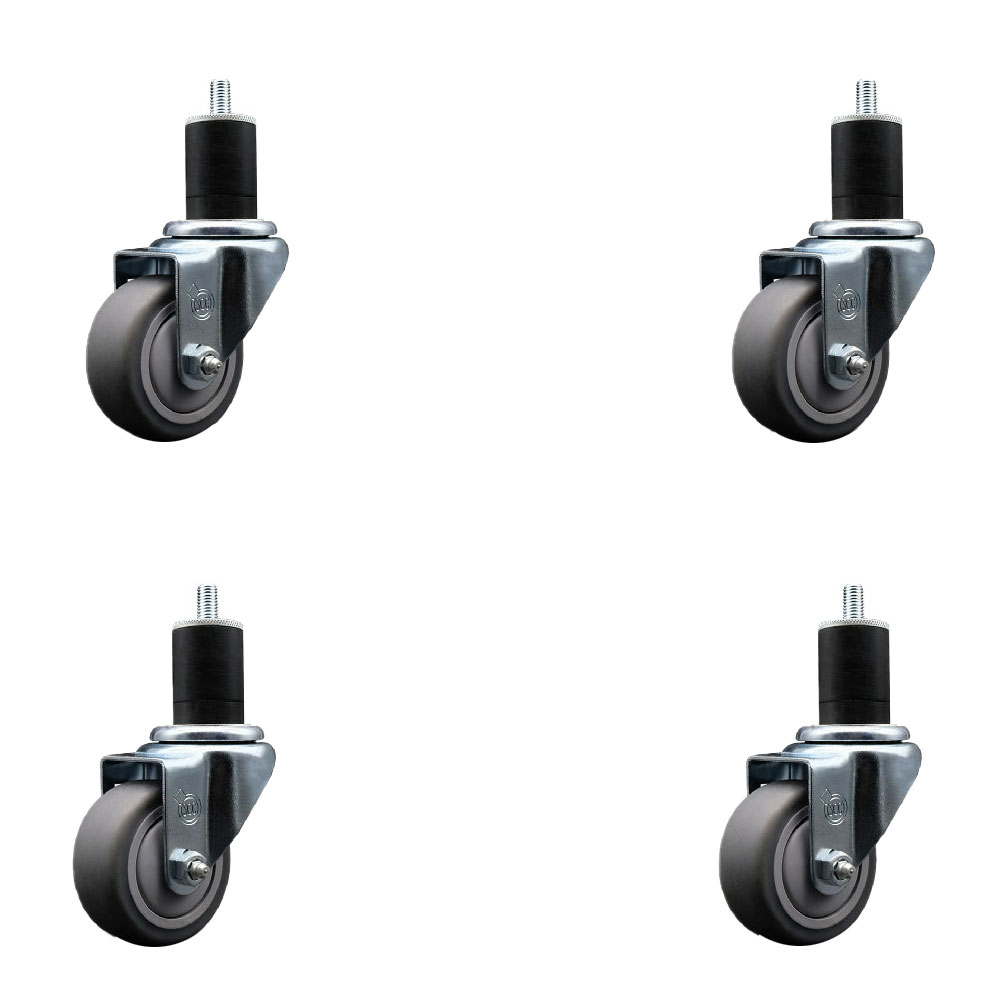 Stainless Steel Thermoplastic Rubber Swivel Expanding Stem Caster Set of 4 with 3 Inch Gray Wheels and 1-3/4" Stems - Includes 4 Swivel - 210 lbs. Capacity Per Caster - Service Caster Brand — photo 1