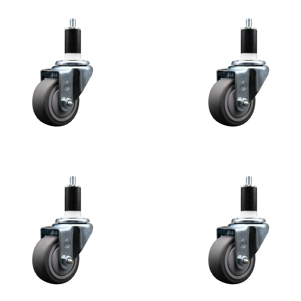 Stainless Steel Thermoplastic Rubber Swivel Expanding Stem Caster Set of 4 with 3 Inch Gray Wheels and 1-3/8" Stems - Includes 4 Swivel - 210 lbs. Capacity Per Caster - Service Caster Brand — photo 1
