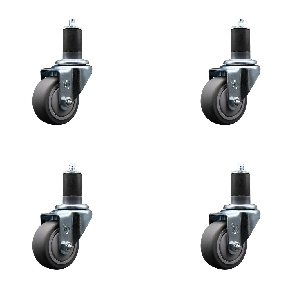 Stainless Steel Thermoplastic Rubber Swivel Expanding Stem Caster Set of 4 with 3 Inch Gray Wheels and 1-5/8" Stems - Includes 4 Swivel - 210 lbs. Capacity Per Caster - Service Caster Brand — photo 1