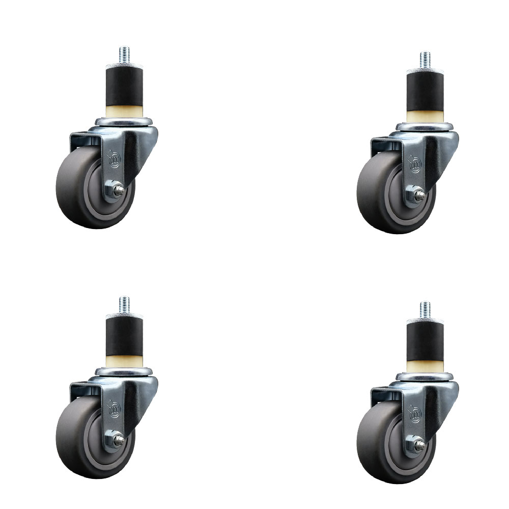 Stainless Steel Thermoplastic Rubber Swivel Expanding Stem Caster Set of 4 with 3 Inch Gray Wheels and 1-7/8" Stems - Includes 4 Swivel - 210 lbs. Capacity Per Caster - Service Caster Brand — photo 1