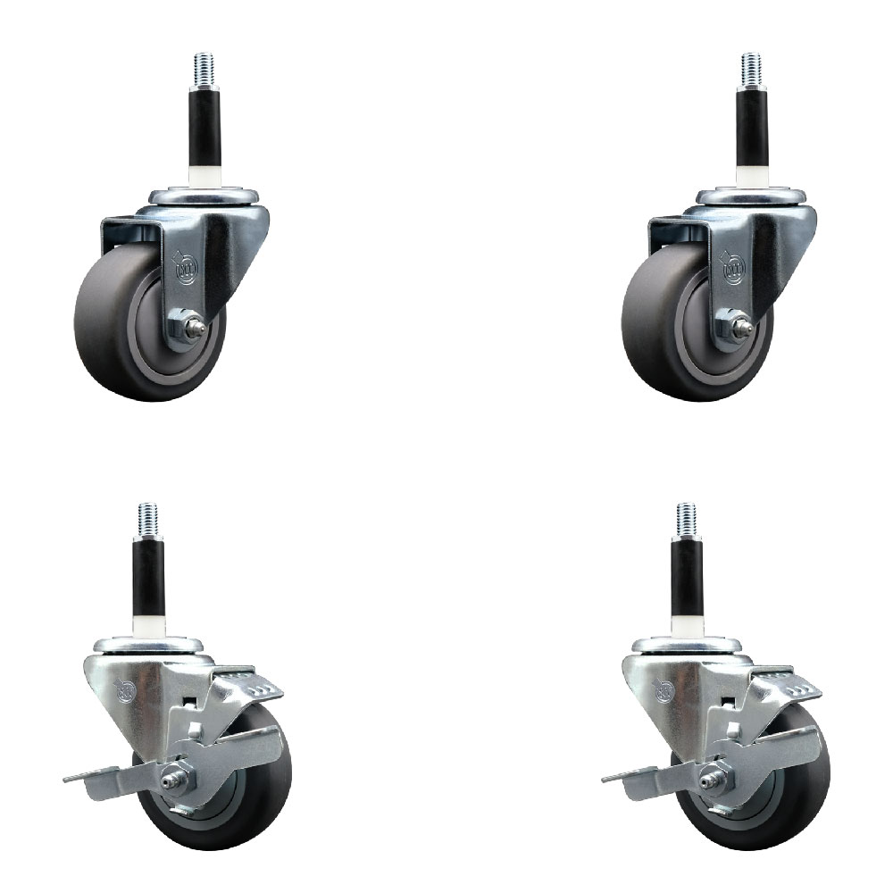 Stainless Steel Thermoplastic Rubber Swivel Expanding Stem Caster Set of 4 with 3 Inch Gray Wheels and 7/8" Stems - Includes 2 with Top Locking Brakes - 840 lbs Total Capacity - Service Caster Brand — photo 1