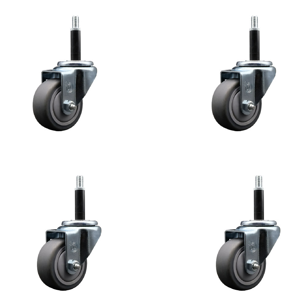 Stainless Steel Thermoplastic Rubber Swivel Expanding Stem Caster Set of 4 with 3 Inch Gray Wheels and 3/4" Stems - Includes 4 Swivel - 210 lbs. Capacity Per Caster - Service Caster Brand — photo 1