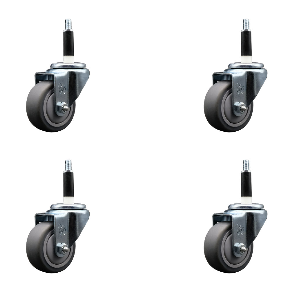 Thermoplastic Rubber Swivel Expanding Stem Caster Set of 4 with 3 Inch Gray Wheels and 7/8" Stems - Includes 4 Swivel - 210 lbs. Capacity Per Caster - Service Caster Brand — photo 1