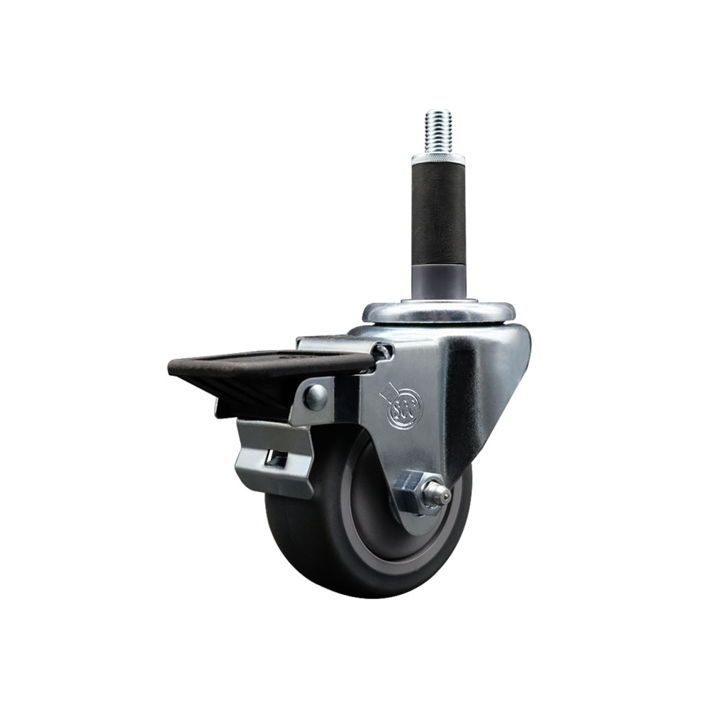 Thermoplastic Rubber Swivel Expanding Stem Swivel Caster with 3 Inch Gray Wheel and 1" Stem & Posi Locking Brake - 210 lbs. Capacity Per Caster - Service Caster Brand — photo 1
