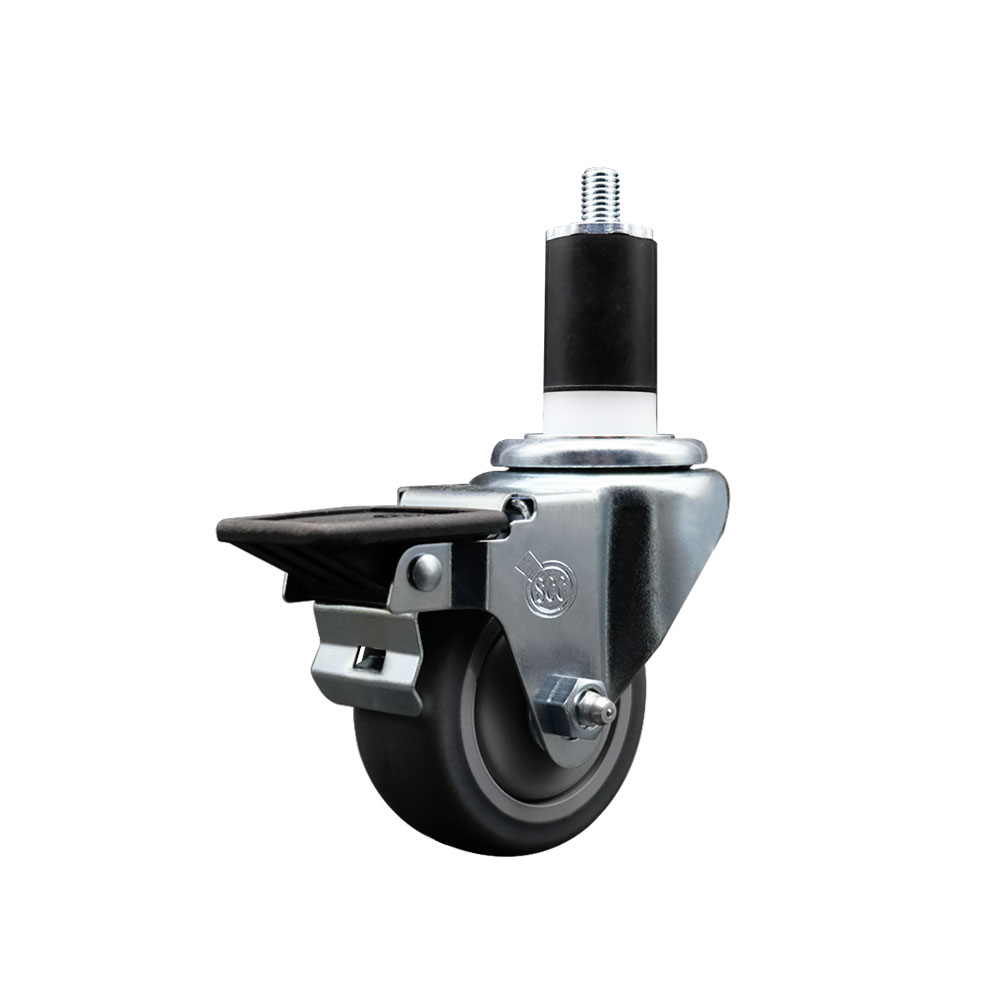 Thermoplastic Rubber Swivel Expanding Stem Swivel Caster with 3 Inch Gray Wheel and 1-1/2" Stem & Posi Locking Brake - 210 lbs. Capacity Per Caster - Service Caster Brand — photo 1