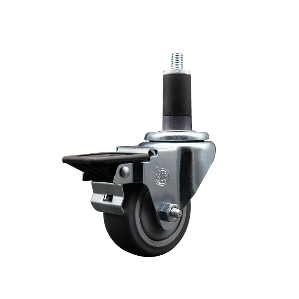 Thermoplastic Rubber Swivel Expanding Stem Swivel Caster with 3 Inch Gray Wheel and 1-1/4" Stem & Posi Locking Brake - 210 lbs. Capacity Per Caster - Service Caster Brand — photo 1