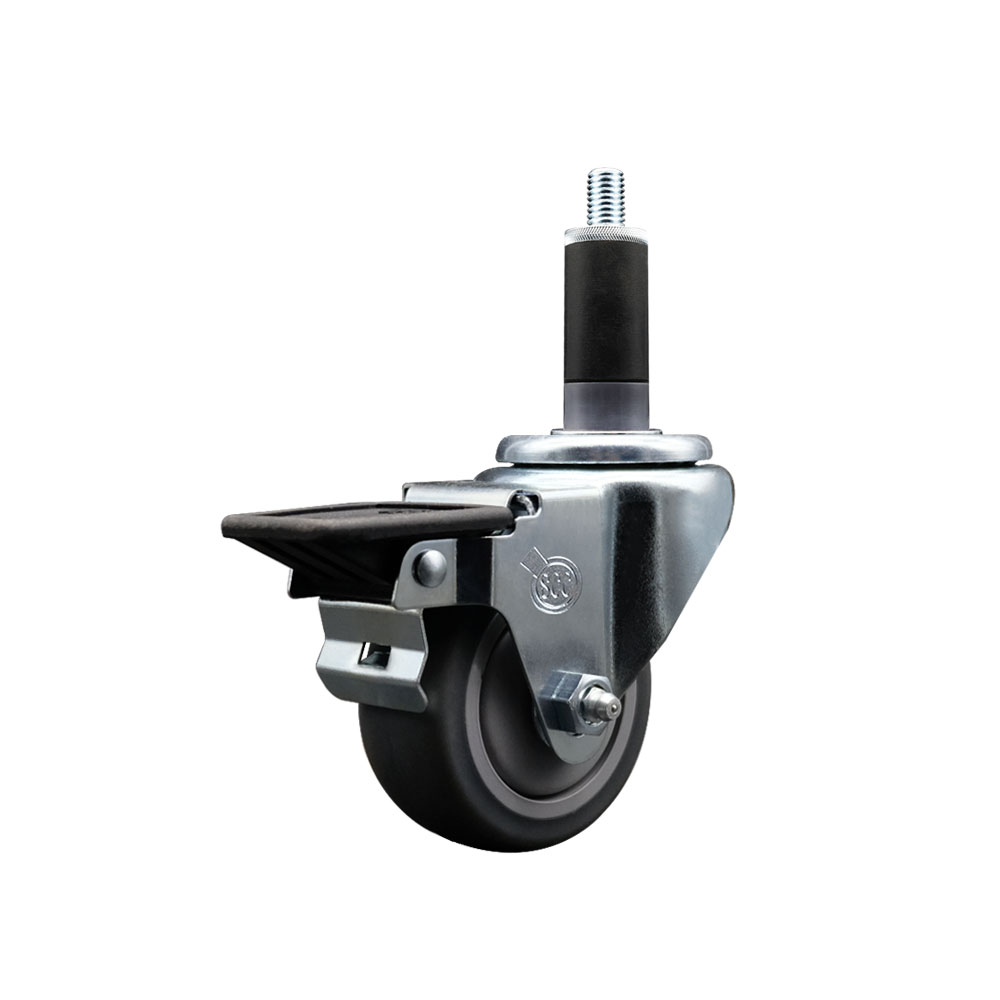 Thermoplastic Rubber Swivel Expanding Stem Swivel Caster with 3 Inch Gray Wheel and 1-1/8" Stem & Posi Locking Brake - 210 lbs. Capacity Per Caster - Service Caster Brand — photo 1