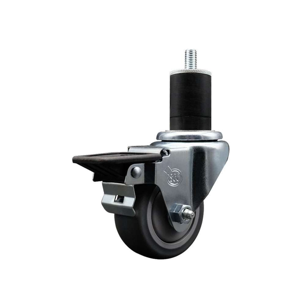 Thermoplastic Rubber Swivel Expanding Stem Swivel Caster with 3 Inch Gray Wheel and 1-3/4" Stem & Posi Locking Brake - 210 lbs. Capacity Per Caster - Service Caster Brand — photo 1