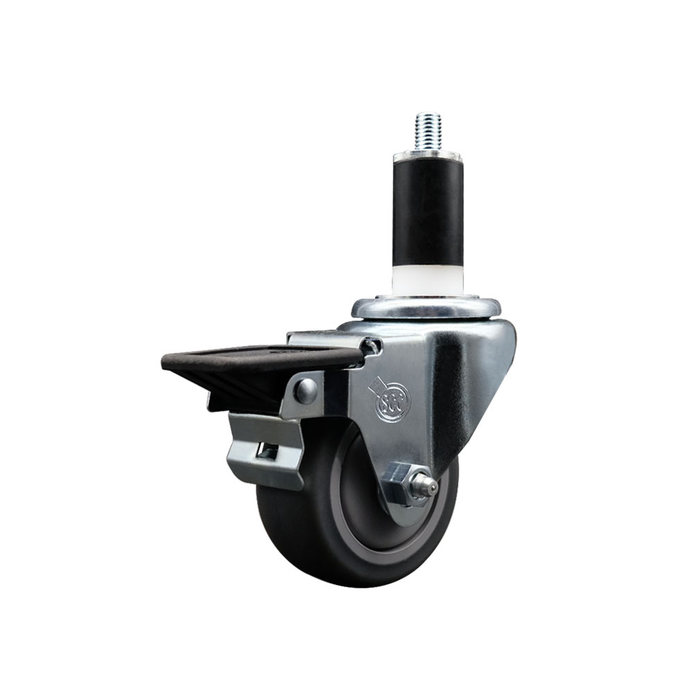 Thermoplastic Rubber Swivel Expanding Stem Swivel Caster with 3 Inch Gray Wheel and 1-3/8" Stem & Posi Locking Brake - 210 lbs. Capacity Per Caster - Service Caster Brand — photo 1