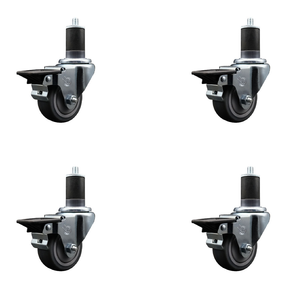 Thermoplastic Rubber Swivel Expanding Stem Caster Set of 4 with 3 Inch Gray Wheels and 1-5/8" Stems - Includes 4 Swivel with Posi Locking Brakes - 210 lbs. Capacity Per Caster - Service Caster Brand — photo 1