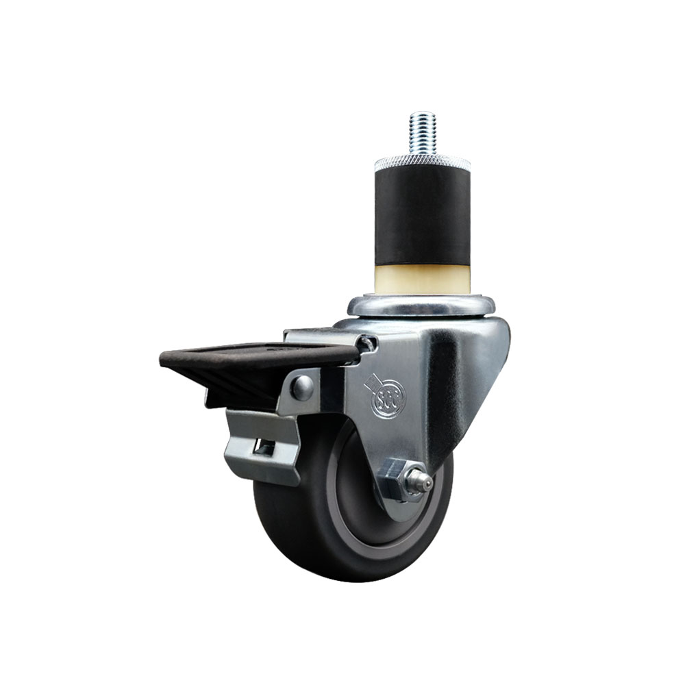 Thermoplastic Rubber Swivel Expanding Stem Swivel Caster with 3 Inch Gray Wheel and 1-7/8" Stem & Posi Locking Brake - 210 lbs. Capacity Per Caster - Service Caster Brand — photo 1