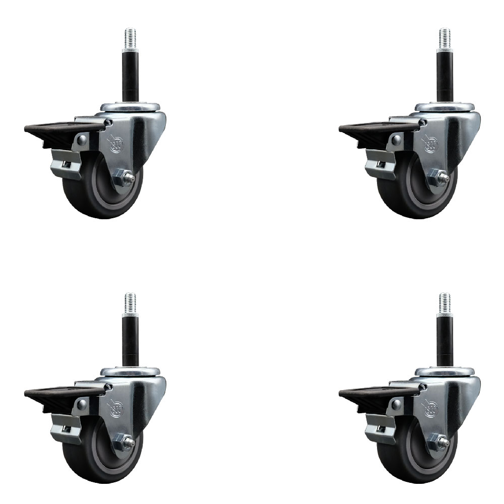 Thermoplastic Rubber Swivel Expanding Stem Caster Set of 4 with 3 Inch Gray Wheels and 3/4" Stems - Includes 4 Swivel with Posi Locking Brakes - 210 lbs. Capacity Per Caster - Service Caster Brand — photo 1
