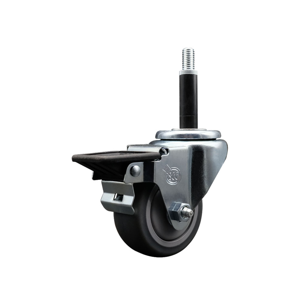 Thermoplastic Rubber Swivel Expanding Stem Swivel Caster with 3 Inch Gray Wheel and 3/4" Stem & Posi Locking Brake - 210 lbs. Capacity Per Caster - Service Caster Brand — photo 1
