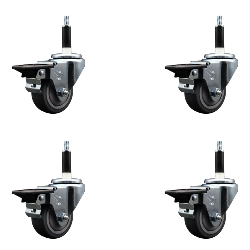 Thermoplastic Rubber Swivel Expanding Stem Caster Set of 4 with 3 Inch Gray Wheels and 7/8" Stems - Includes 4 Swivel with Posi Locking Brakes - 210 lbs. Capacity Per Caster - Service Caster Brand — photo 1
