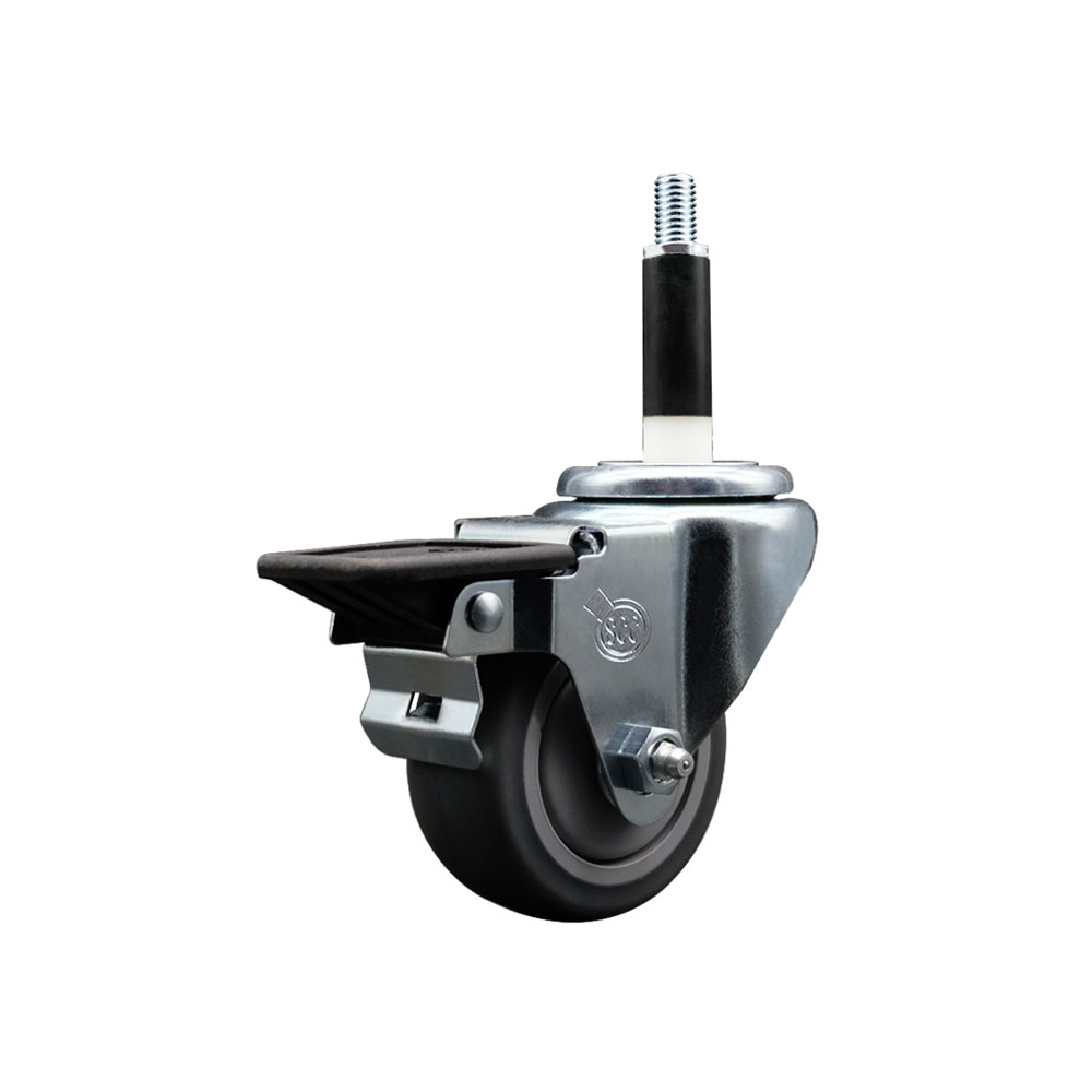 Thermoplastic Rubber Swivel Expanding Stem Swivel Caster with 3 Inch Gray Wheel and 7/8" Stem & Posi Locking Brake - 210 lbs. Capacity Per Caster - Service Caster Brand — photo 1