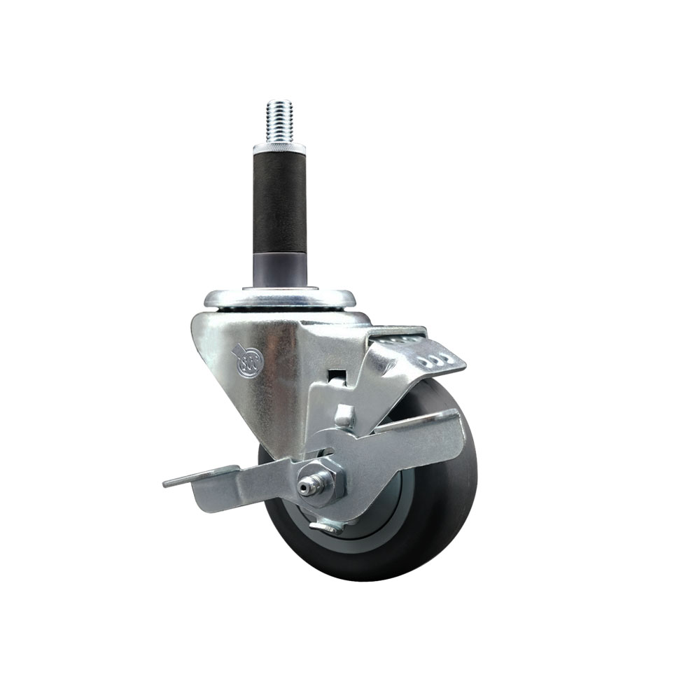 Stainless Steel Thermoplastic Rubber Swivel Expanding Stem Swivel Caster with 3 Inch Gray Wheel and 1" Stem & Top Locking Brake - 210 lbs. Capacity Per Caster - Service Caster Brand — photo 1