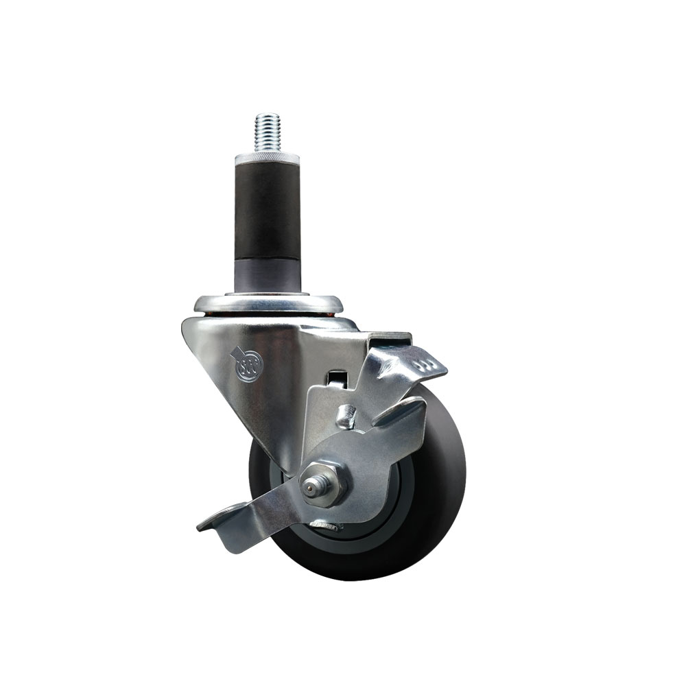 Thermoplastic Rubber Swivel Expanding Stem Swivel Caster with 3 Inch Gray Wheel and 1-1/4" Stem & Top Locking Brake - 210 lbs. Capacity Per Caster - Service Caster Brand — photo 1