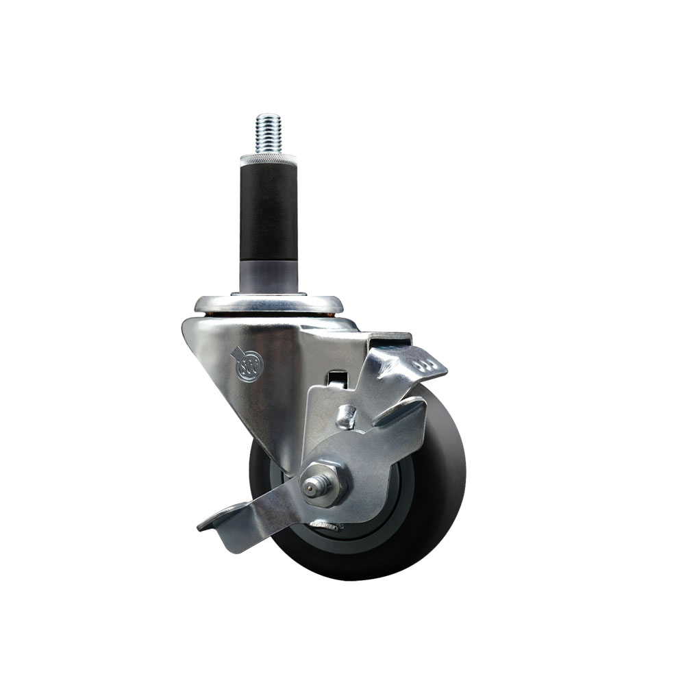Stainless Steel Thermoplastic Rubber Swivel Expanding Stem Swivel Caster with 3 Inch Gray Wheel and 1-1/8" Stem & Top Locking Brake - 210 lbs. Capacity Per Caster - Service Caster Brand — photo 1