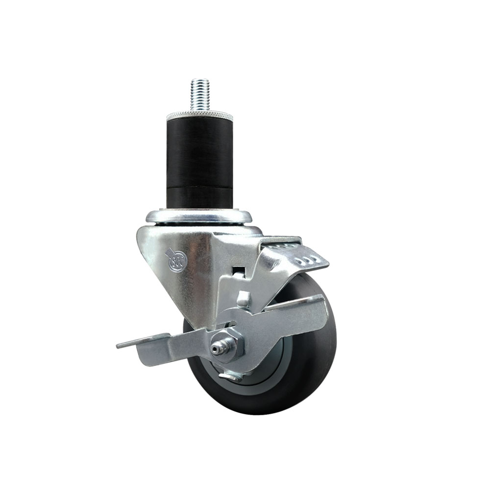 Stainless Steel Thermoplastic Rubber Swivel Expanding Stem Swivel Caster with 3 Inch Gray Wheel and 1-3/4" Stem & Top Locking Brake - 210 lbs. Capacity Per Caster - Service Caster Brand — photo 1