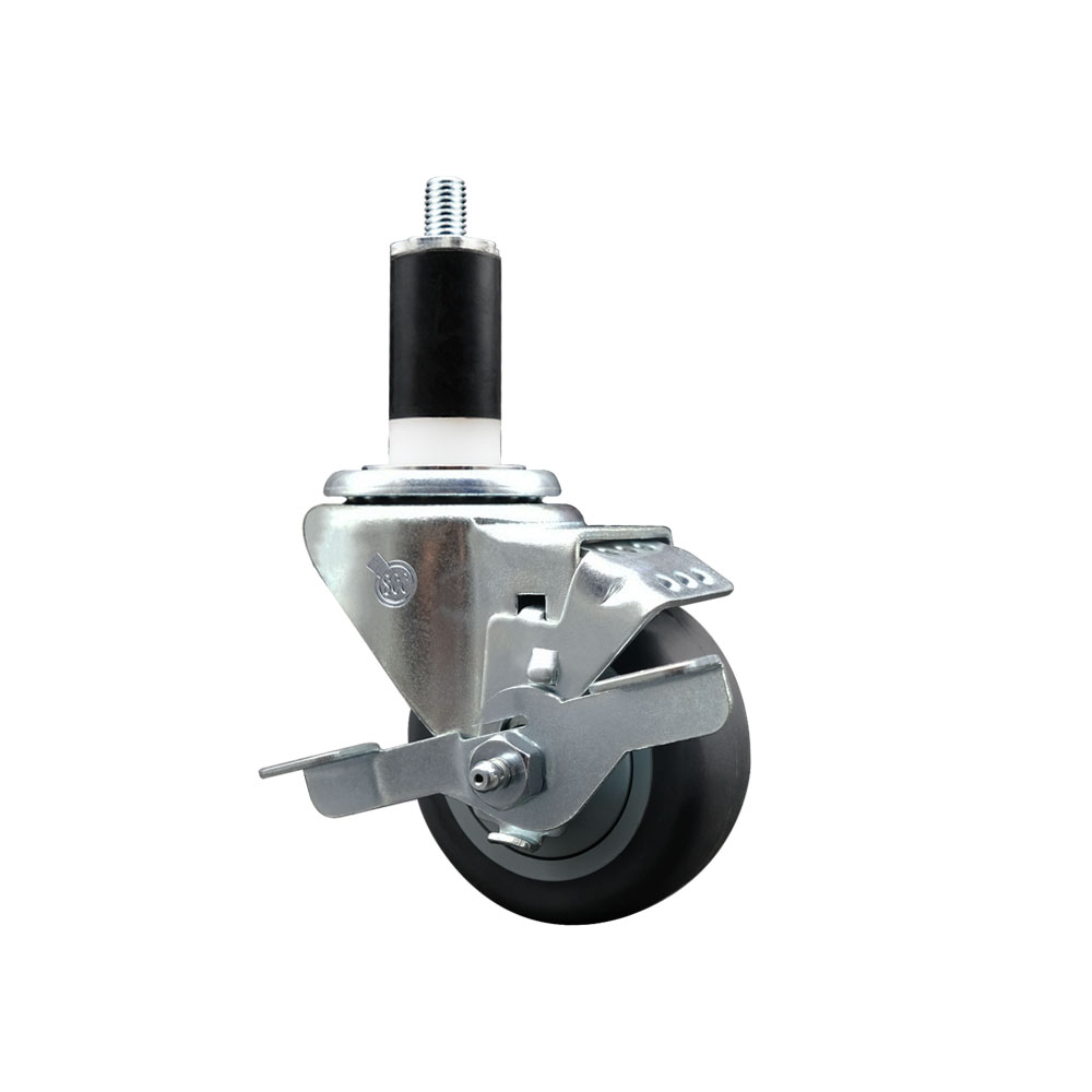 Thermoplastic Rubber Swivel Expanding Stem Swivel Caster with 3 Inch Gray Wheel and 1-3/8" Stem & Top Locking Brake - 210 lbs. Capacity Per Caster - Service Caster Brand — photo 1