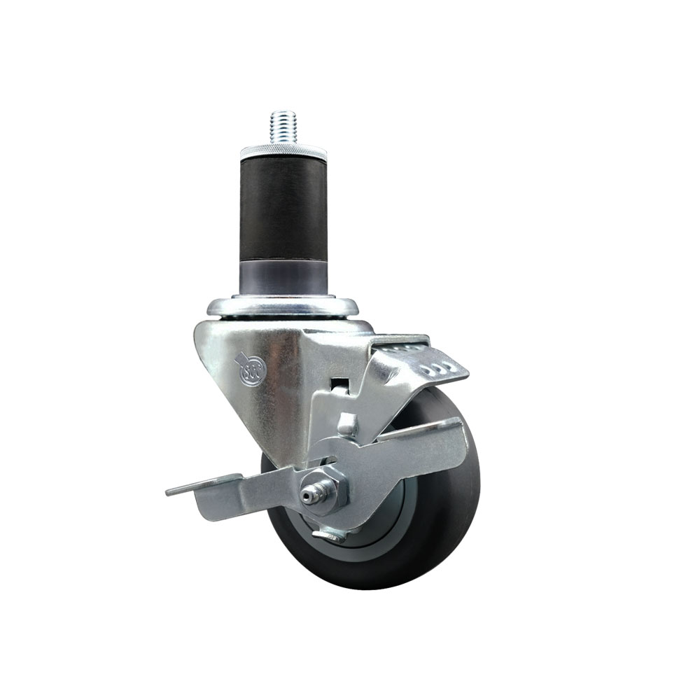 Stainless Steel Thermoplastic Rubber Swivel Expanding Stem Swivel Caster with 3 Inch Gray Wheel and 1-5/8" Stem & Top Locking Brake - 210 lbs. Capacity Per Caster - Service Caster Brand — photo 1