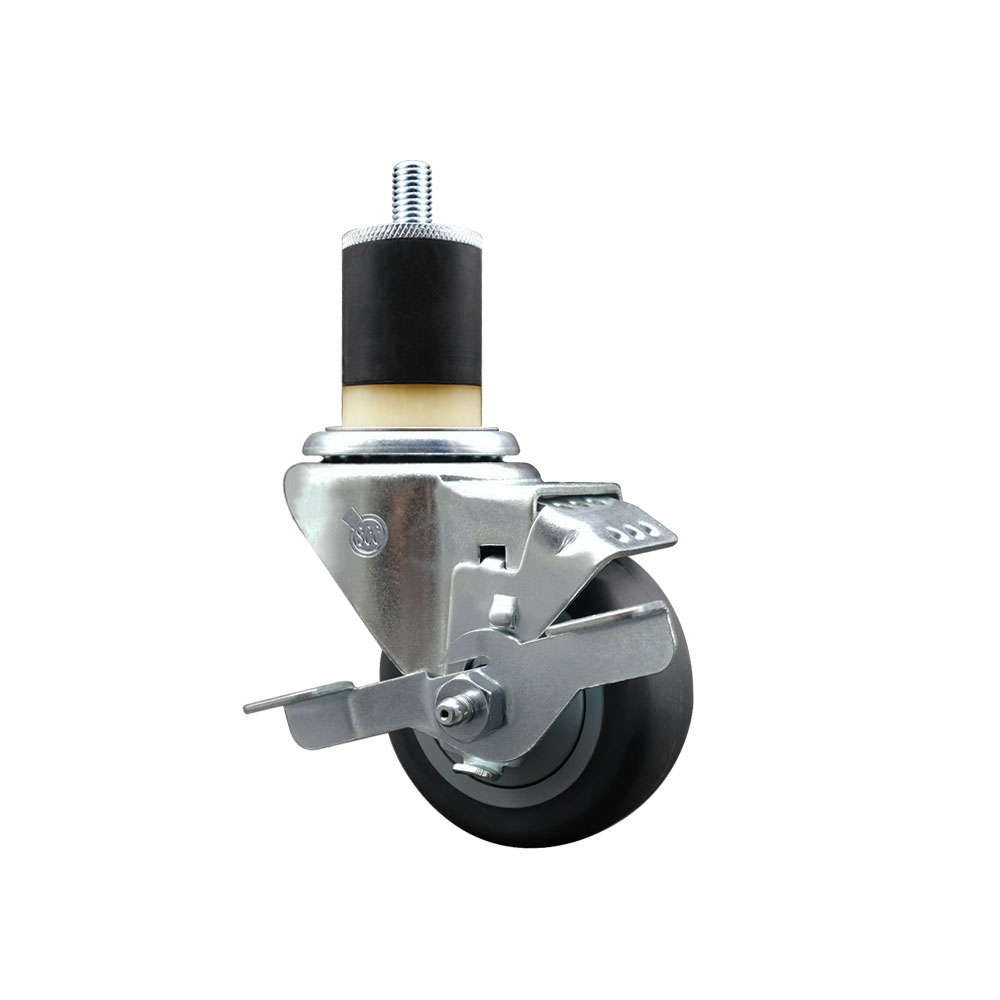 Stainless Steel Thermoplastic Rubber Swivel Expanding Stem Swivel Caster with 3 Inch Gray Wheel and 1-7/8" Stem & Top Locking Brake - 210 lbs. Capacity Per Caster - Service Caster Brand — photo 1