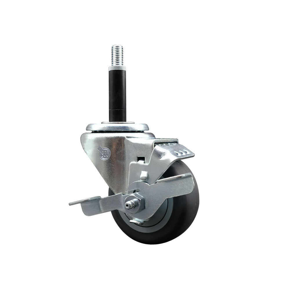 Stainless Steel Thermoplastic Rubber Swivel Expanding Stem Swivel Caster with 3 Inch Gray Wheel and 3/4" Stem & Top Locking Brake - 210 lbs. Capacity Per Caster - Service Caster Brand — photo 1