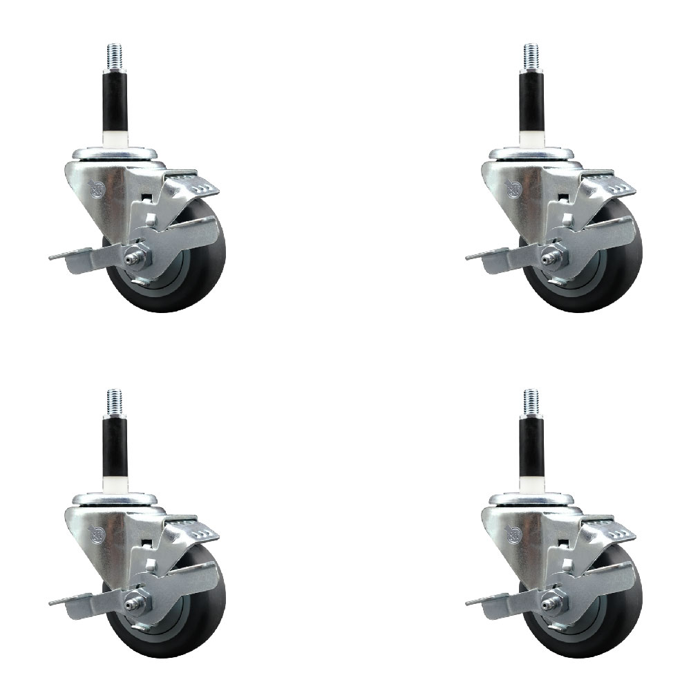 Thermoplastic Rubber Swivel Expanding Stem Caster Set of 4 with 3 Inch Gray Wheels and 7/8" Stems - Includes 4 Swivel with Top Locking Brakes - 210 lbs. Capacity Per Caster - Service Caster Brand — photo 1