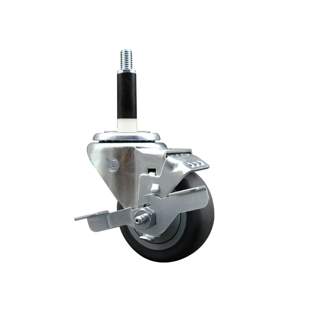 Thermoplastic Rubber Swivel Expanding Stem Swivel Caster with 3 Inch Gray Wheel and 7/8" Stem & Top Locking Brake - 210 lbs. Capacity Per Caster - Service Caster Brand — photo 1