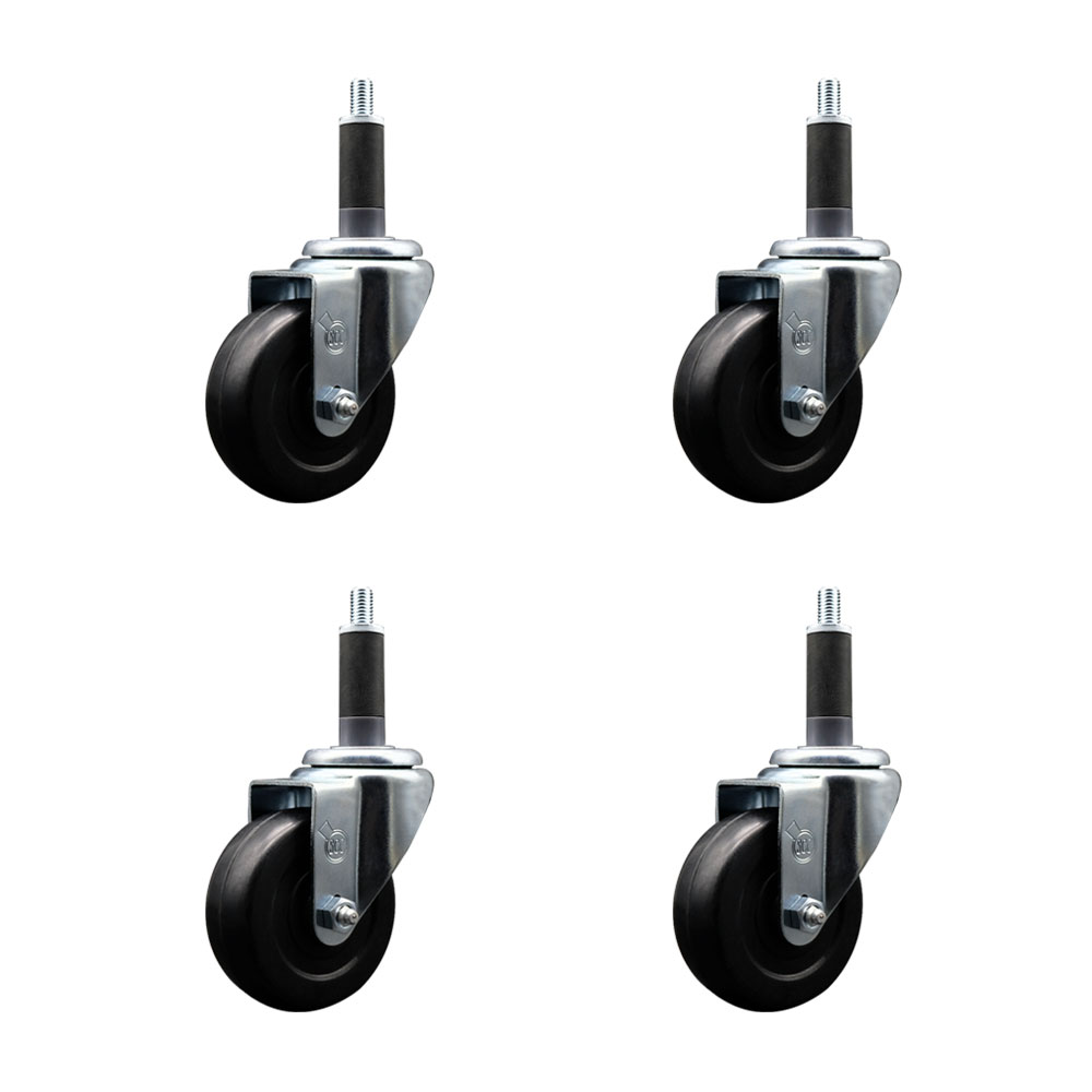 Soft Rubber Swivel Expanding Stem Caster Set of 4 with 3.5 Inch Black Wheels and 1" Stems - 200 lbs. Capacity Per Caster - Service Caster Brand — photo 1