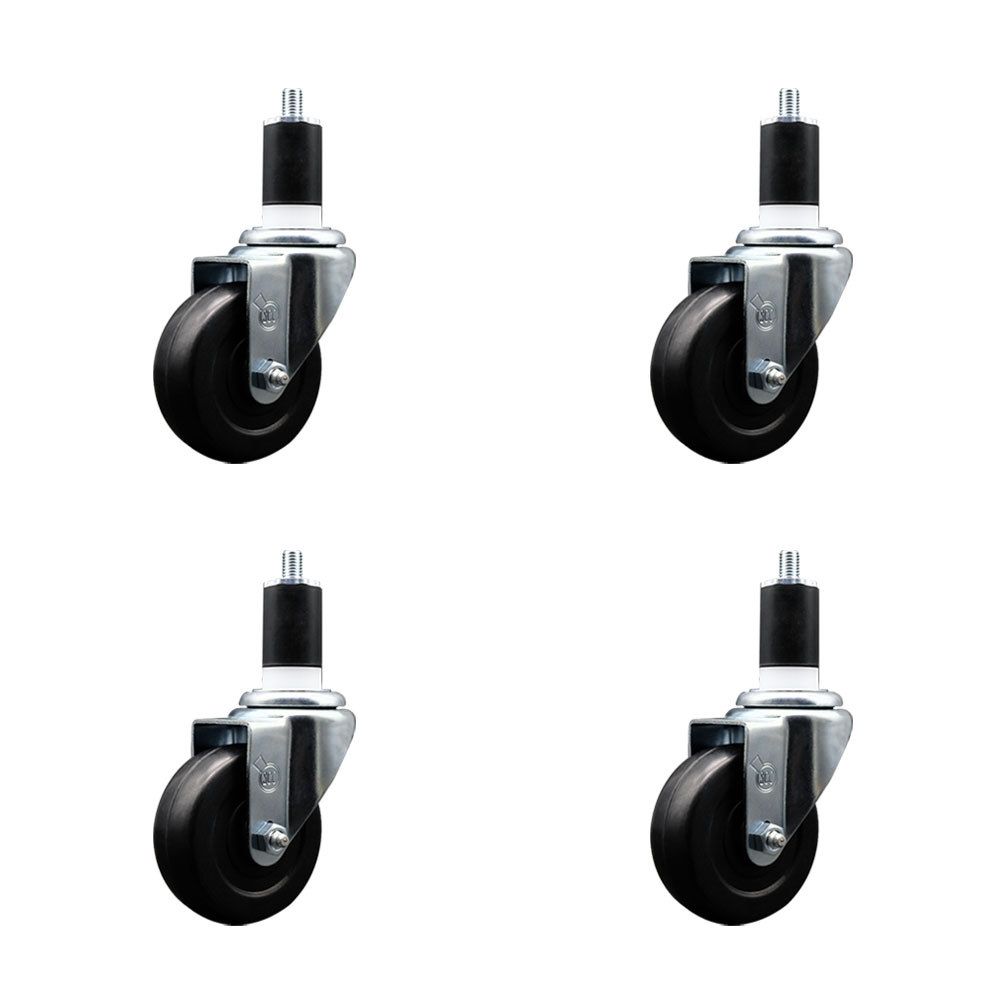 Soft Rubber Swivel Expanding Stem Caster Set of 4 with 3.5 Inch Black Wheels and 1-1/2" Stems - 200 lbs. Capacity Per Caster - Service Caster Brand — photo 1