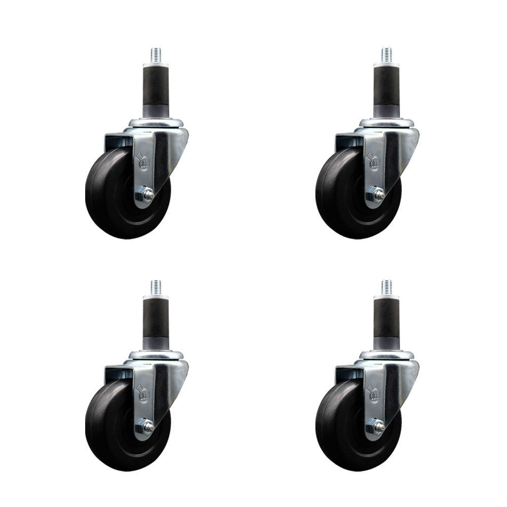 Soft Rubber Swivel Expanding Stem Caster Set of 4 with 3.5 Inch Black Wheels and 1-1/4" Stems - 200 lbs. Capacity Per Caster - Service Caster Brand — photo 1