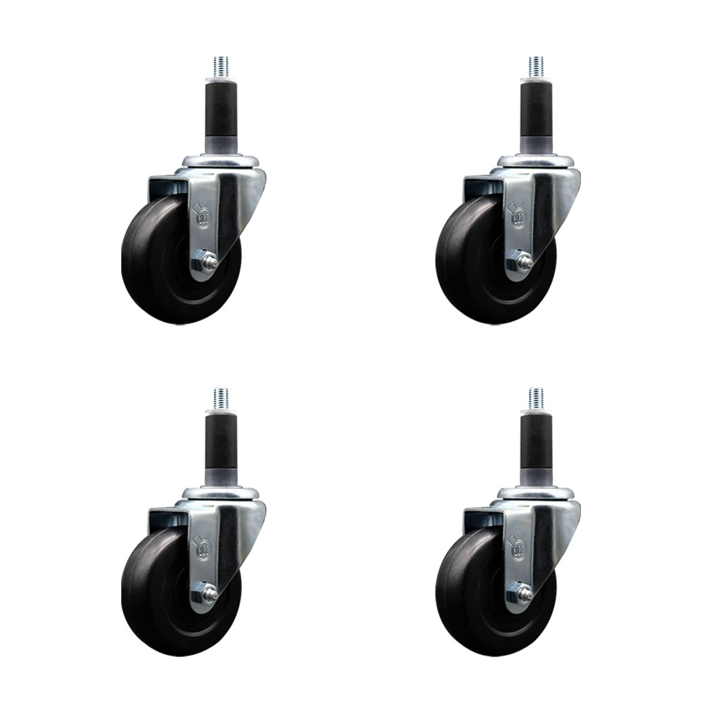 Soft Rubber Swivel Expanding Stem Caster Set of 4 with 3.5 Inch Black Wheels and 1-1/8" Stems - 200 lbs. Capacity Per Caster - Service Caster Brand — photo 1