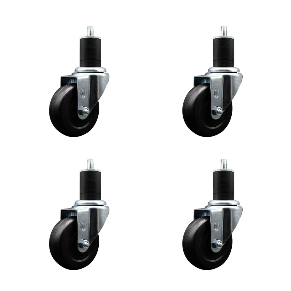 Stainless Steel Soft Rubber Swivel Expanding Stem Caster Set of 4 with 3.5 Inch Black Wheels and 1-3/4" Stems - Includes 4 Swivel - 200 lbs. Capacity Per Caster - Service Caster Brand — photo 1