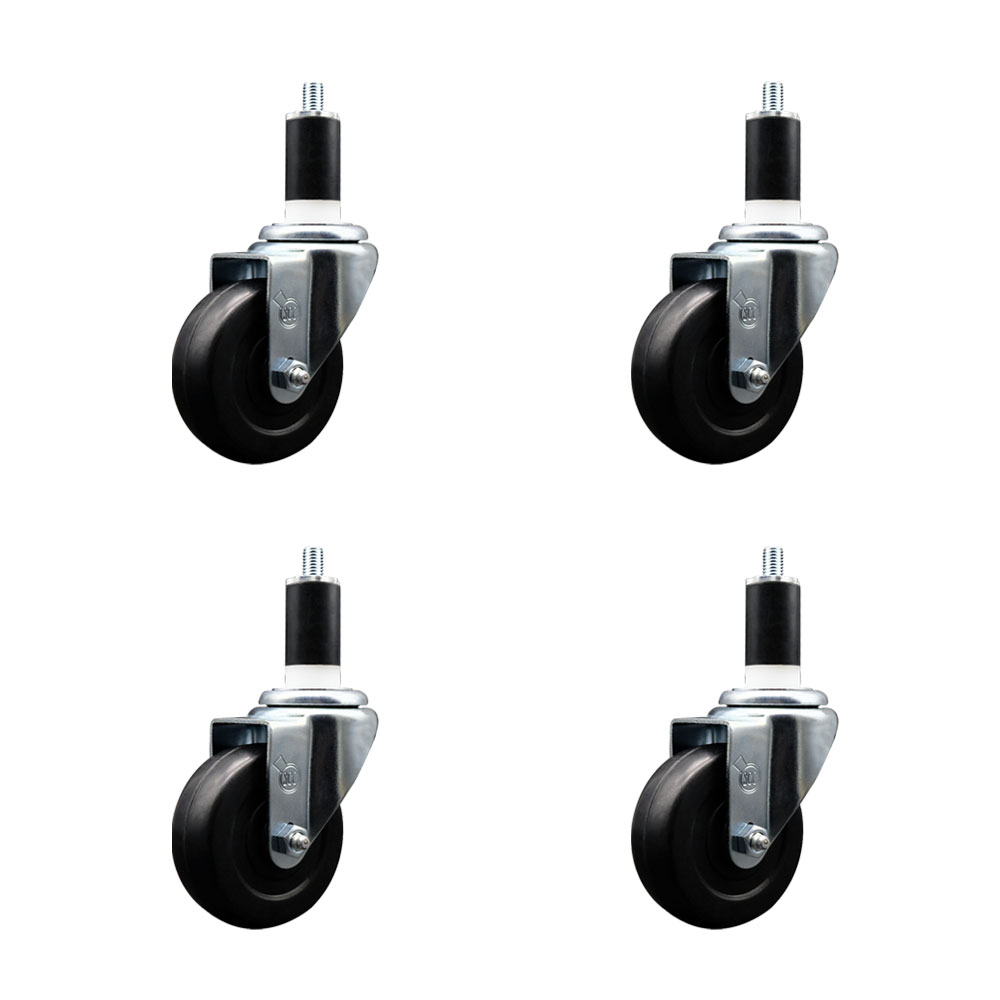Stainless Steel Soft Rubber Swivel Expanding Stem Caster Set of 4 with 3.5 Inch Black Wheels and 1-3/8" Stems - Includes 4 Swivel - 200 lbs. Capacity Per Caster - Service Caster Brand — photo 1