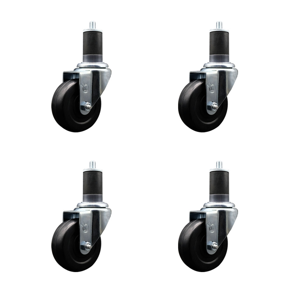 Soft Rubber Swivel Expanding Stem Caster Set of 4 with 3.5 Inch Black Wheels and 1-5/8" Stems - 200 lbs. Capacity Per Caster - Service Caster Brand — photo 1