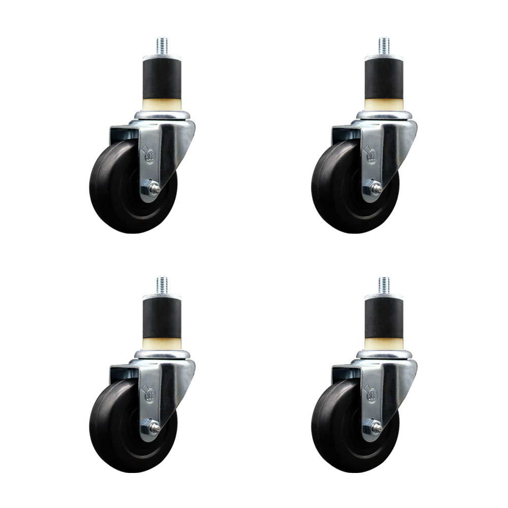 Soft Rubber Swivel Expanding Stem Caster Set of 4 with 3.5 Inch Black Wheels and 1-7/8" Stems - 200 lbs. Capacity Per Caster - Service Caster Brand — photo 1