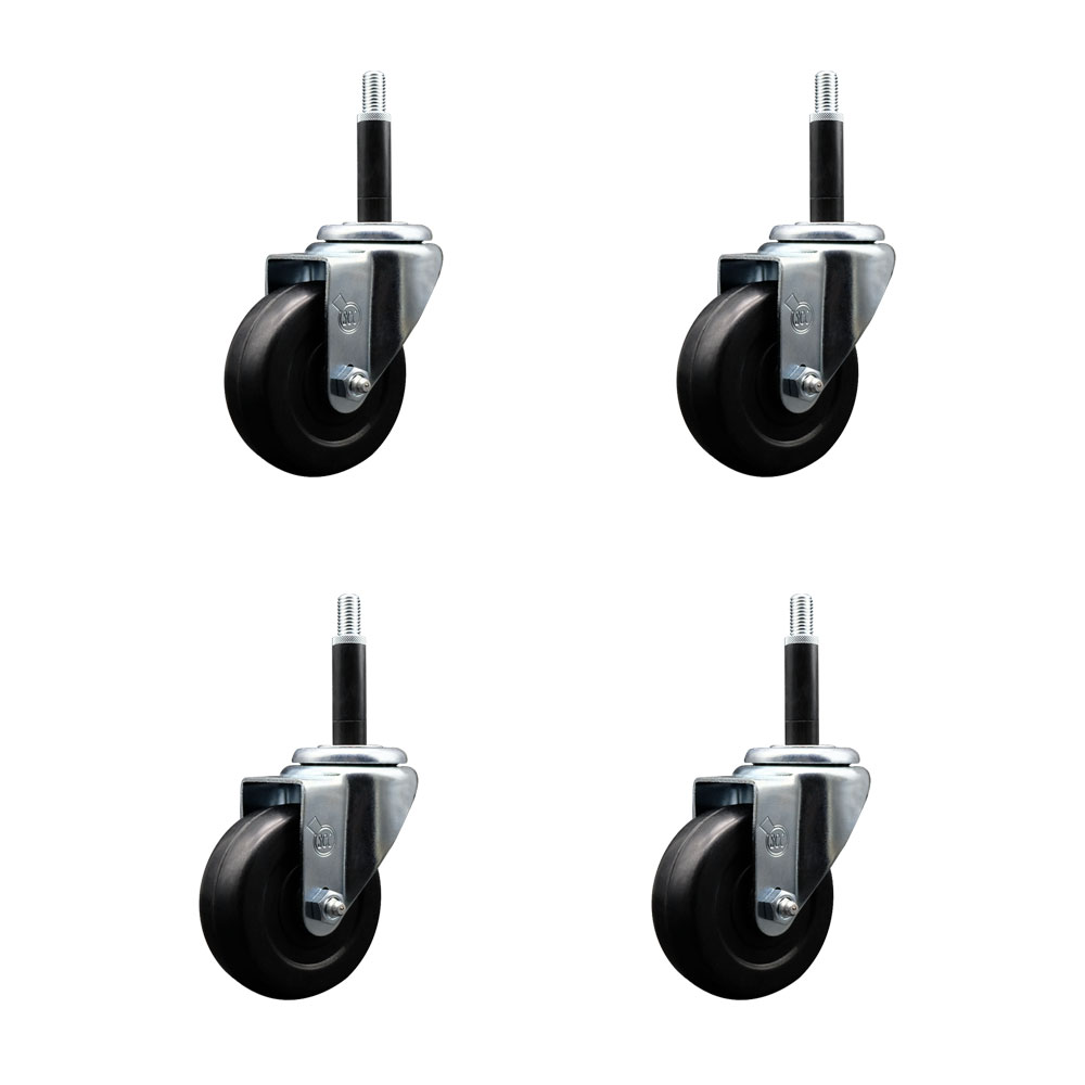 Soft Rubber Swivel Expanding Stem Caster Set of 4 with 3.5 Inch Black Wheels and 3/4" Stems - 200 lbs. Capacity Per Caster - Service Caster Brand — photo 1