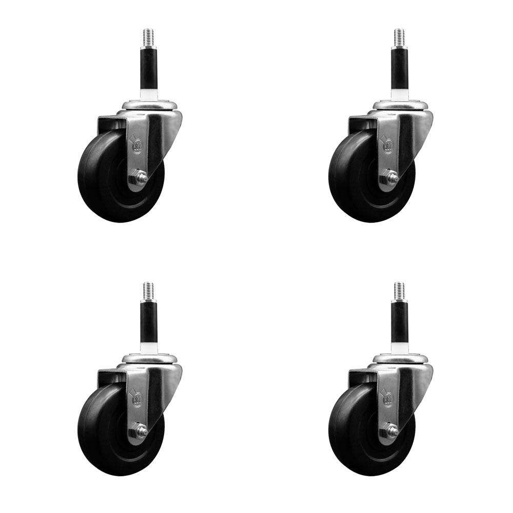 Soft Rubber Swivel Expanding Stem Caster Set of 4 with 3.5 Inch Black Wheels and 7/8" Stems - 200 lbs. Capacity Per Caster - Service Caster Brand — photo 1