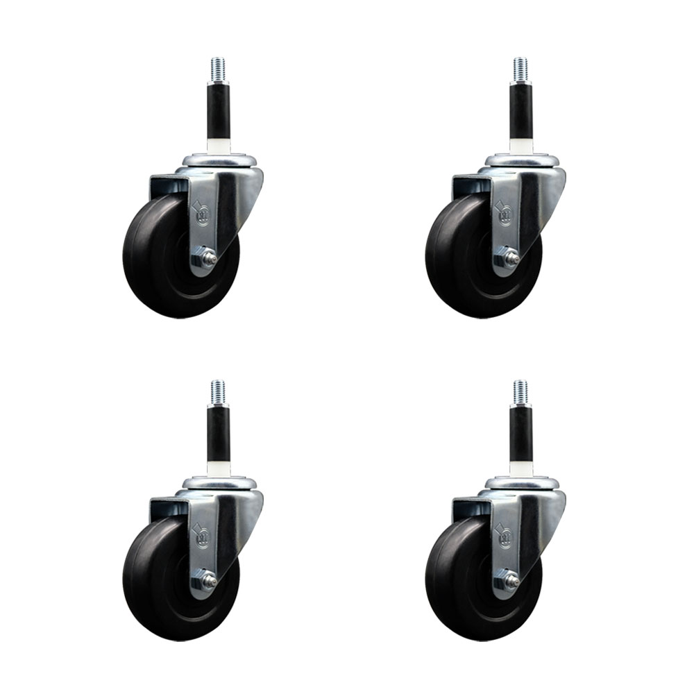 Hard Rubber Swivel Expanding Stem Caster Set of 4 w/3.5" x 1.25" Black Wheels and 7/8" Stems - Includes 4 Swivel - 1140 lbs Total Capacity - Service Caster Brand — photo 1
