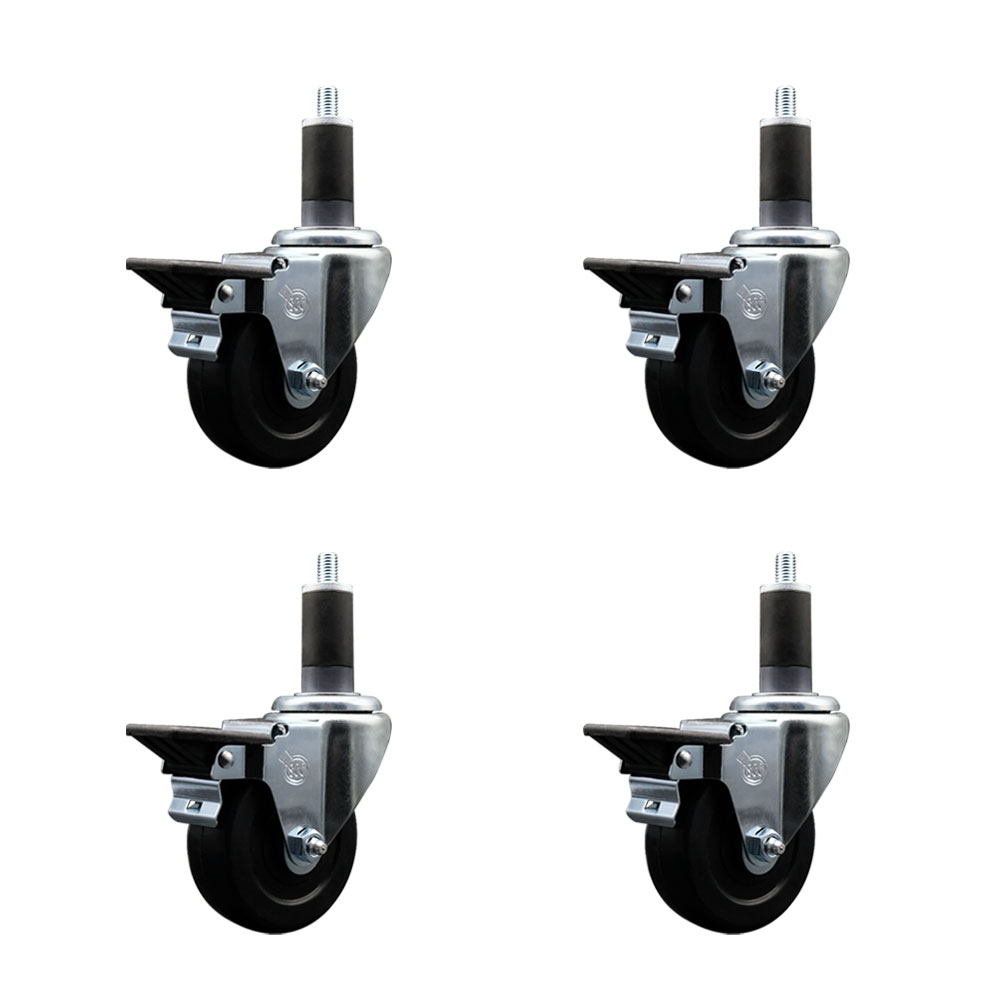 Soft Rubber Swivel Expanding Stem Caster Set of 4 with 3.5 Inch Black Wheels and 1-1/4" Stems - Includes 4 Swivel with Posi Locking Brakes - 200 lbs. Capacity Per Caster - Service Caster Brand — photo 1