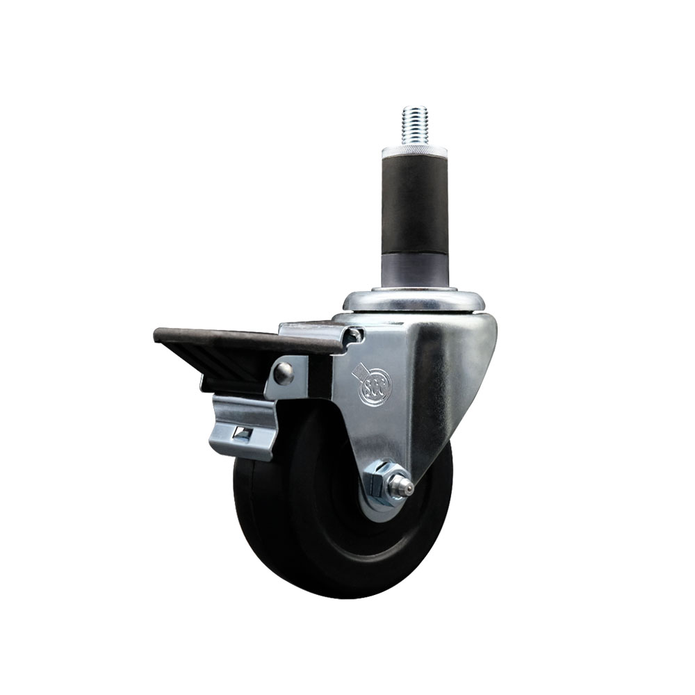 Soft Rubber Expanding Stem Swivel Caster with 3.5 Inch Black Wheel and 1-1/4" Stem & Posi Locking Brake - 200 lbs. Capacity Per Caster - Service Caster Brand — photo 1