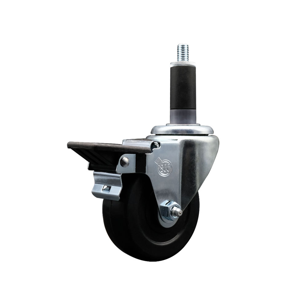 Soft Rubber Expanding Stem Swivel Caster with 3.5 Inch Black Wheel and 1-1/8" Stem & Posi Locking Brake - 200 lbs. Capacity Per Caster - Service Caster Brand — photo 1